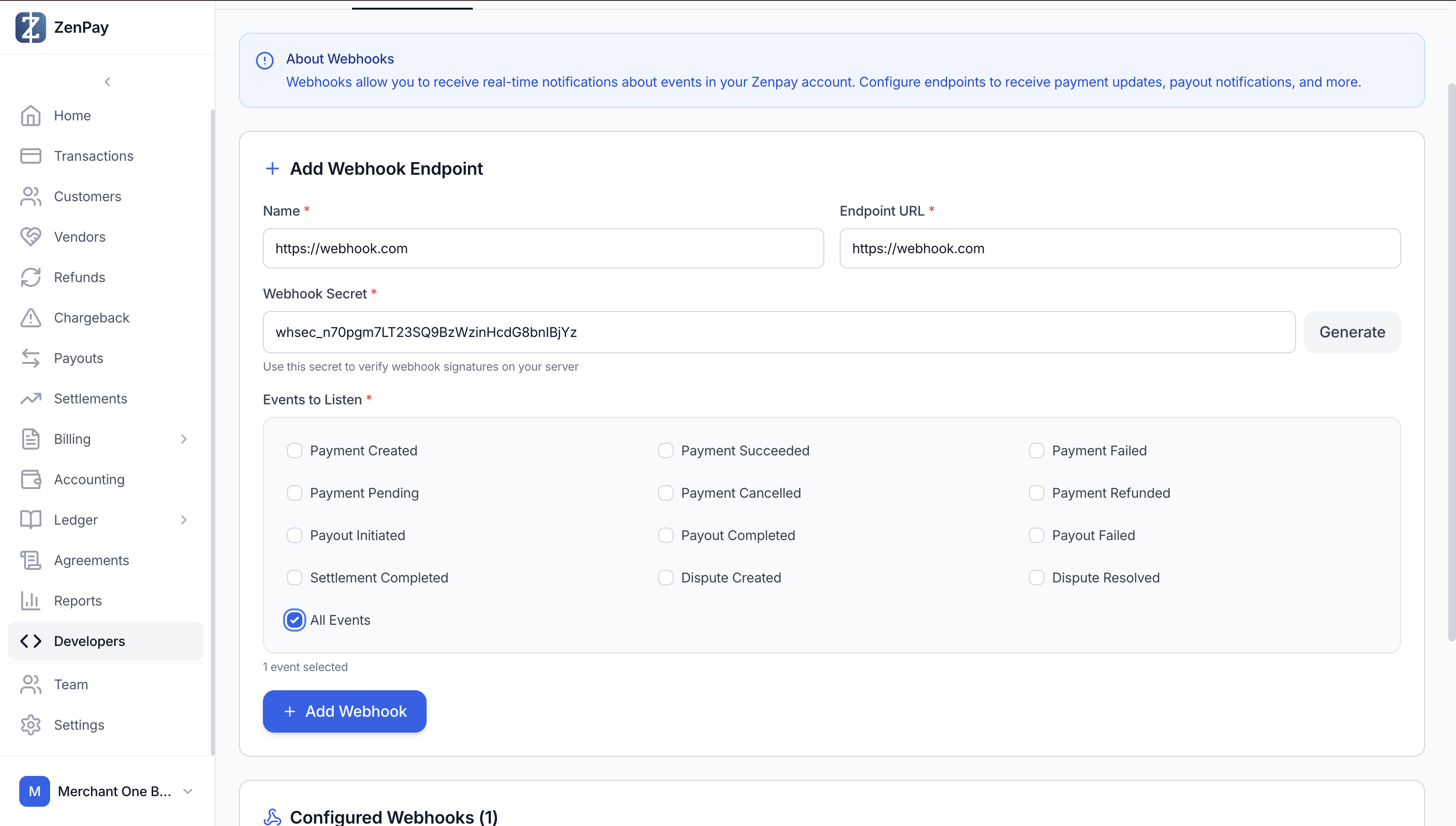 Webhook created
